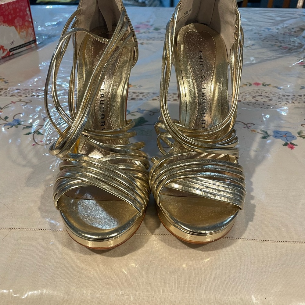 Chinese Laundry Gold Metallic Strappy Heels